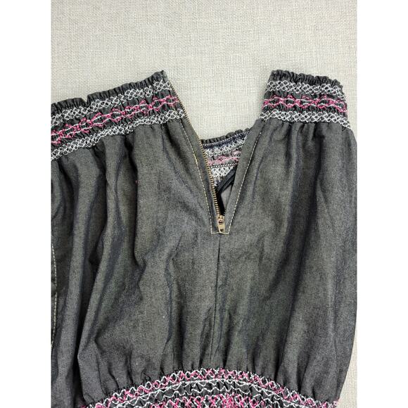 Zawary Womens Romper Shorts Size L Gray‎ Tribal Embroidered Strapless Casual - Picture 7 of 12
